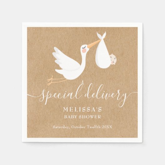 Een speciale bezorging Ooievaar Baby Shower / Spri Servet (Voorkant)