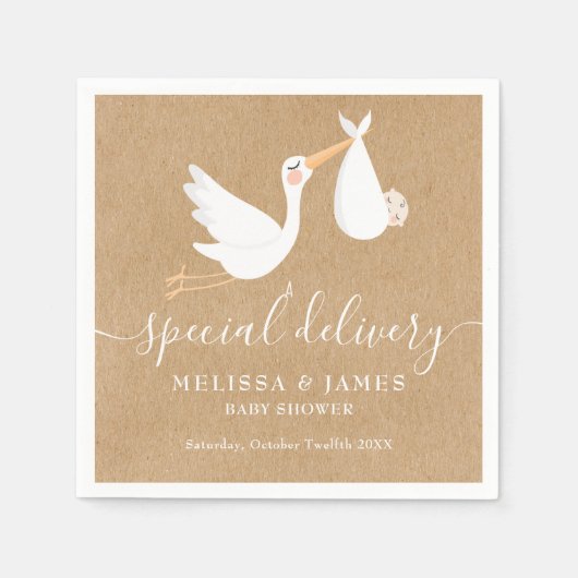 Een speciale bezorging Ooievaar Koppel Baby Shower Servet (Voorkant)