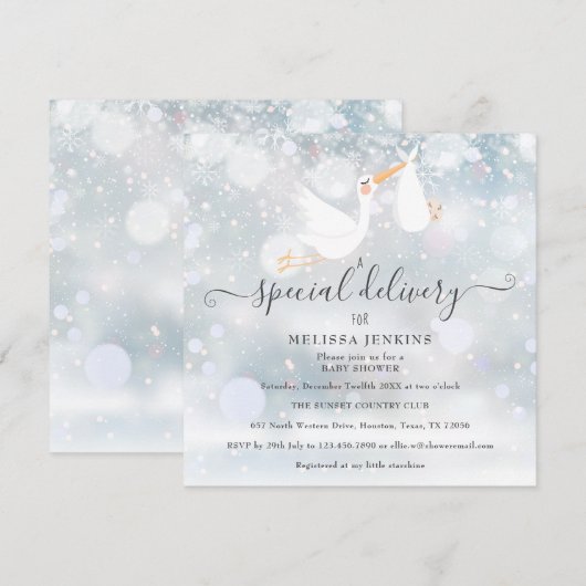 Een speciale bezorging Ooievaar Winter Baby Shower Kaart (Voorkant / Achterkant)