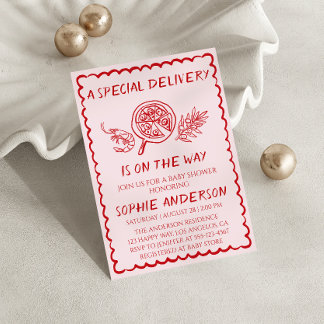 “Een speciale bezorging” Retro Pizza Baby Shower Kaart