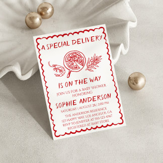 “Een speciale bezorging” Retro Pizza Baby Shower Kaart