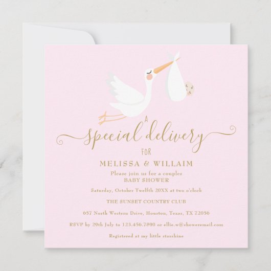 Een speciale bezorging voor een koppel baby shower kaart (Voorkant)