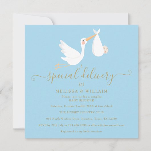 Een speciale bezorging voor een koppels babyborrel kaart (Voorkant)