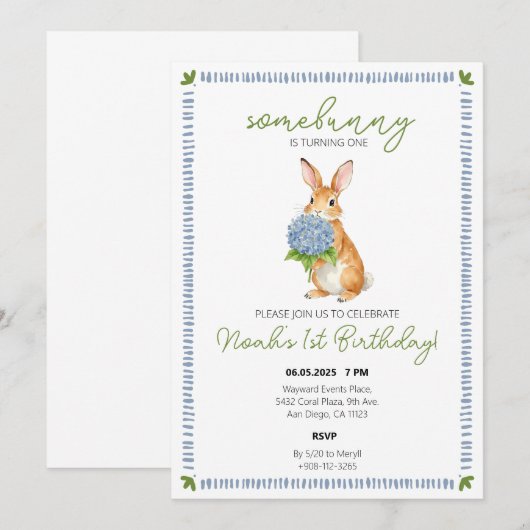 Een speciale Bunny Baby verjaardag Save The Date (Voorkant / Achterkant)