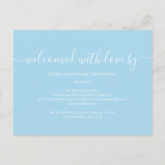 Een speciale levering Baby Boy Photo Script Geboor Aankondigingskaart (Achterkant)