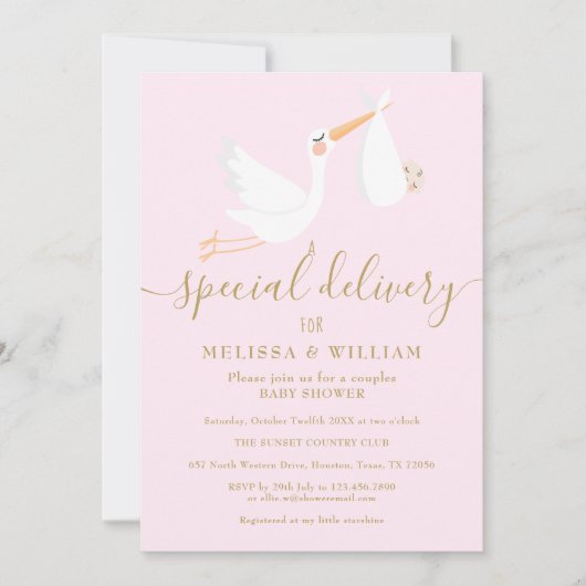 Een speciale levering Baby Couples Douche / Sprink Kaart (Voorkant)