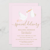 Een speciale levering Ooievaar Baby shower / Sprin Kaart (Voorkant / Achterkant)