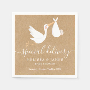 Een speciale levering Ooievaar Koppels Baby shower Servet