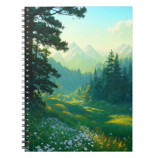 Een spectaculaire vallei omarmd door dennenbos notitieboek (Voorkant)