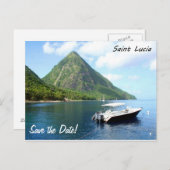 Een speedboot voor de Pitons in Saint Lucia Aankondigingskaart (Voorkant / Achterkant)