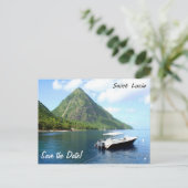 Een speedboot voor de Pitons in Saint Lucia Aankondigingskaart (Staand voorkant)