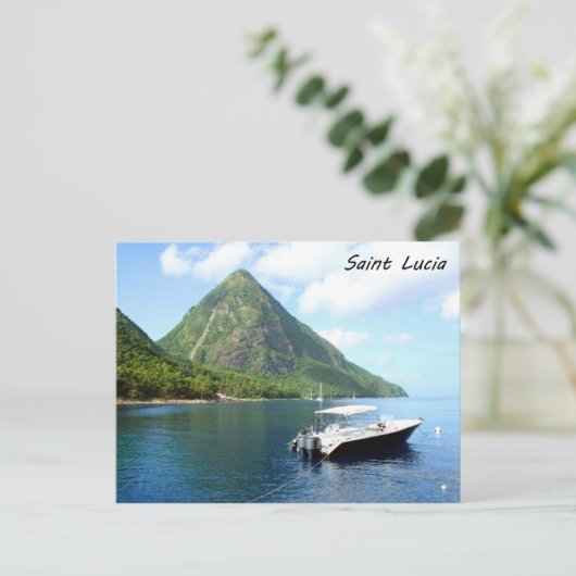 Een speedboot voor de Pitons in Saint Lucia Briefkaart (Staand voorkant)