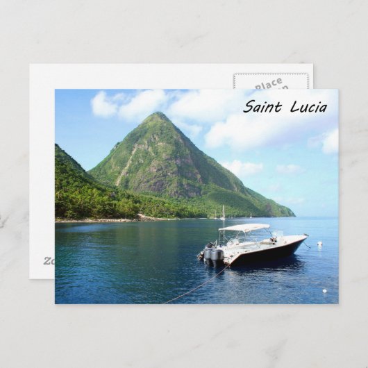 Een speedboot voor de Pitons in Saint Lucia Briefkaart (Voorkant / Achterkant)