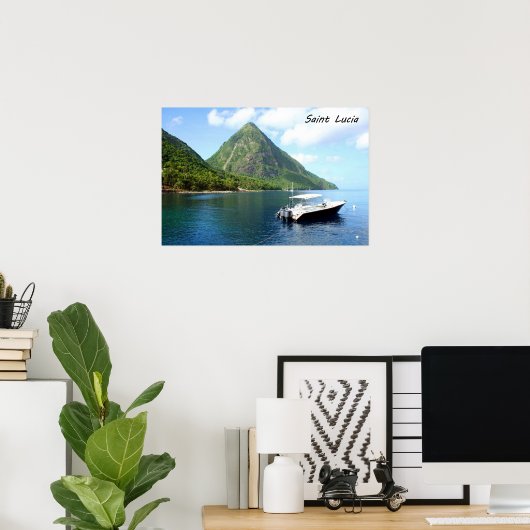 Een speedboot voor de Pitons in Saint Lucia Poster (Thuiskantoor)
