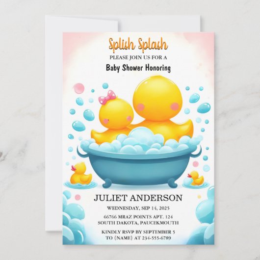 Een Speelgoed Pool Foam Bash Twin Rubber Duck Baby Kaart (Voorkant)