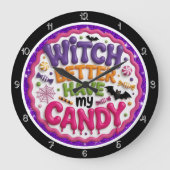 Een speels 'heks kan beter mijn Snoep hebben'-teke Grote Klok (Voorkant)