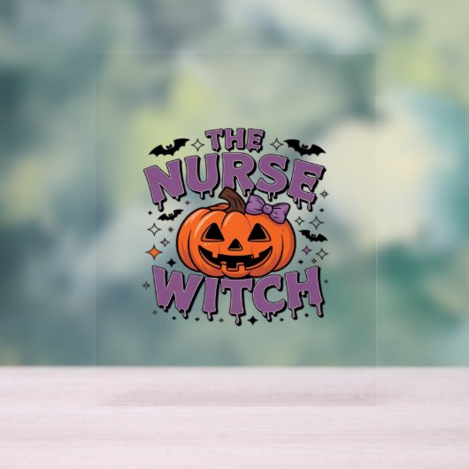 Een speels ontwerp met een pompoenheks met een acryl bord (Neutraal)