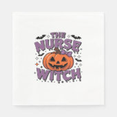 Een speels ontwerp met een pompoenheks met een servet (Voorkant)