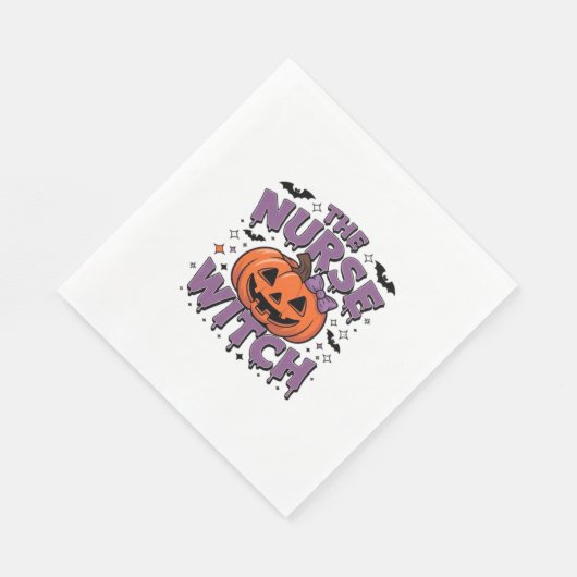 Een speels ontwerp met een pompoenheks met een servet (Hoek)