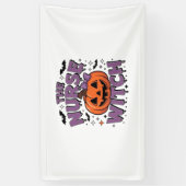 Een speels ontwerp met een pompoenheks met een spandoek (Verticaal)