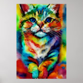 Een speelse en grillige kleurrijke kat poster (Voorkant)