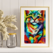 Een speelse en grillige kleurrijke kat poster