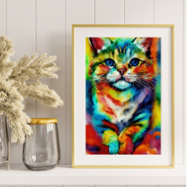 Een speelse en grillige kleurrijke kat poster