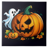 Een speelse geest en gesneden pompoen voor Hallowe Tegeltje (Voorkant)