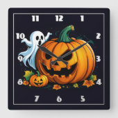Een speelse geest en gesneden pompoen voor Hallowe Vierkante Klok (Voorkant)