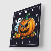 Een speelse geest en gesneden pompoen voor Hallowe Vierkante Klok (Hoek)