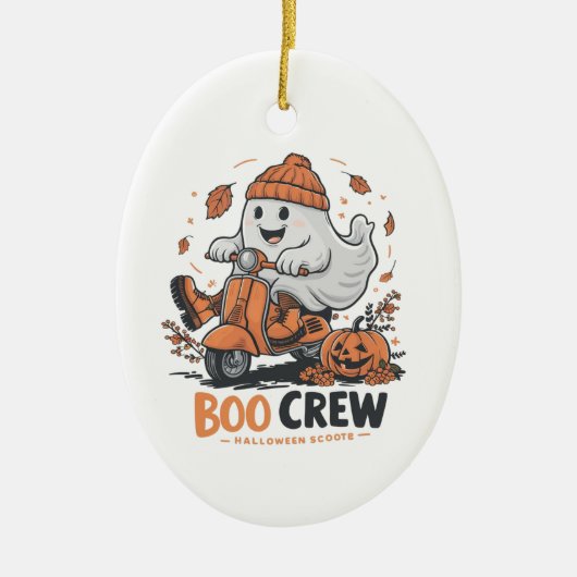 Een speelse geest op een scooter keramisch ornament (Voorkant)