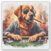 Een speelse Golden Retriever aan de pokertafel Sticker (Voorkant)