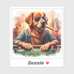 Een speelse Golden Retriever aan de pokertafel Sticker