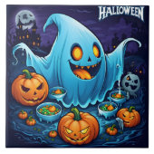 Een speelse Halloween-geest met pompoenen in de na Tegeltje (Voorkant)