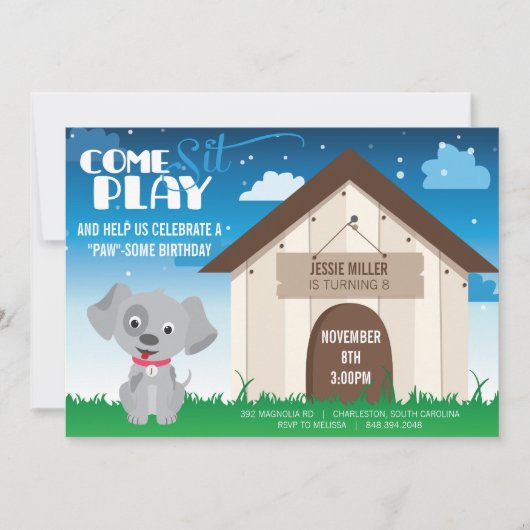 Een speelse hond of Puppy Birthday Party Invitatio Kaart (Voorkant)