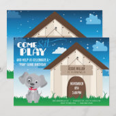 Een speelse hond of Puppy Birthday Party Invitatio Kaart (Voorkant / Achterkant)