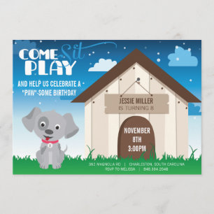 Een speelse hond of Puppy Birthday Party Invitatio Kaart
