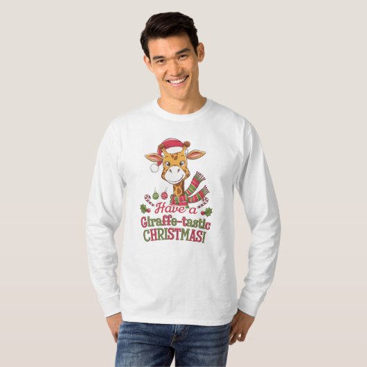 Een speelse kerstgiraffe t-shirt (Voorkant volledig)