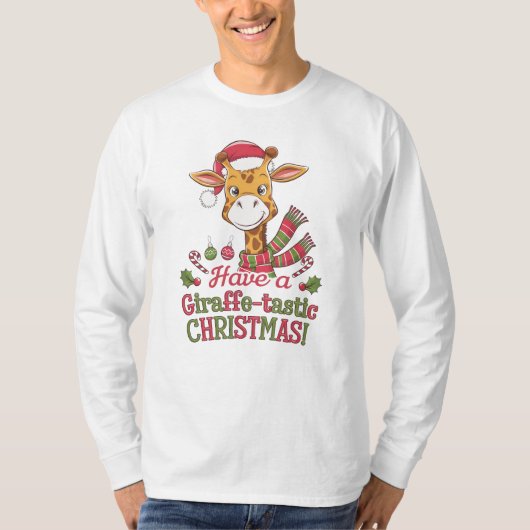 Een speelse kerstgiraffe t-shirt (Voorkant)