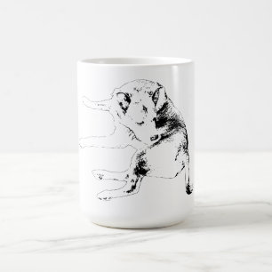 Een speelse krabhouding brengt een licht, vrolijk koffiemok