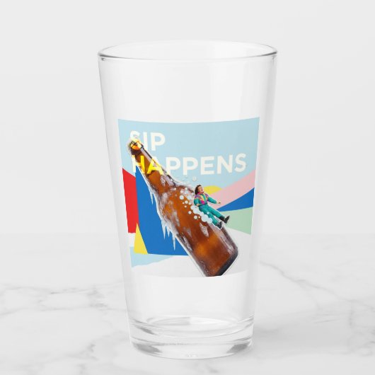 Een speelse “Sip Happens” drinkglas Glas (Voorkant)