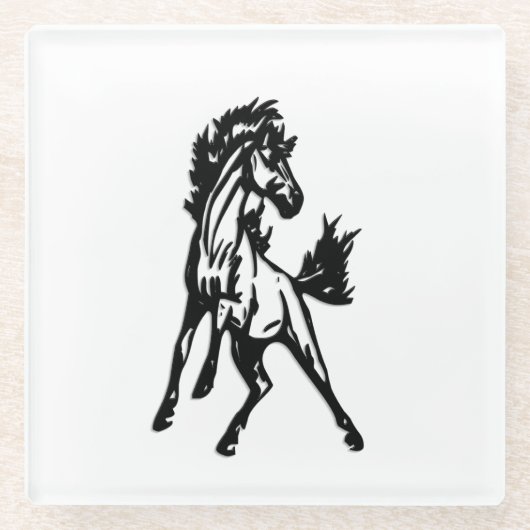 Een speelse springende paard glazen onderzetter (Voorkant)