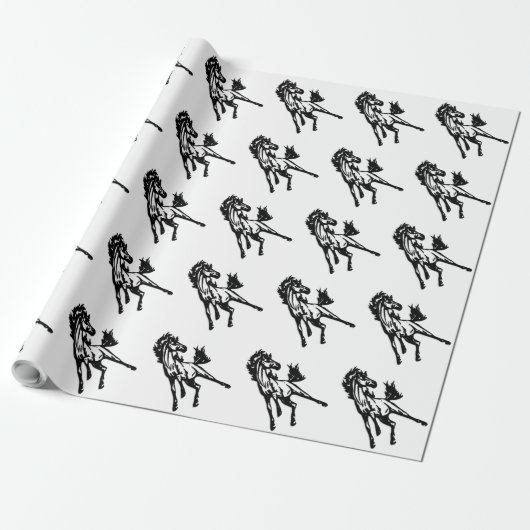 Een speelse springende paard in het wild cadeaupapier (Uitgerold)