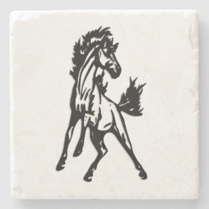 Een speelse springende paard in het wild stenen onderzetter