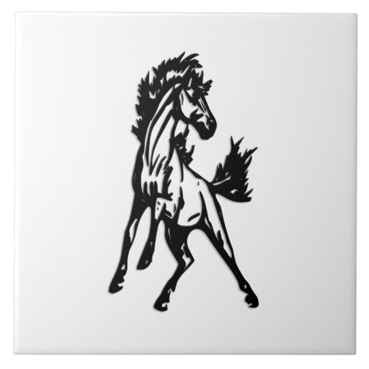 Een speelse springende paard in het wild tegeltje (Voorkant)