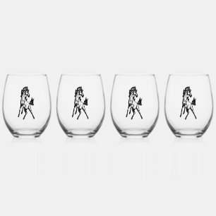 Een speelse springende paard wijnglas zonder voet