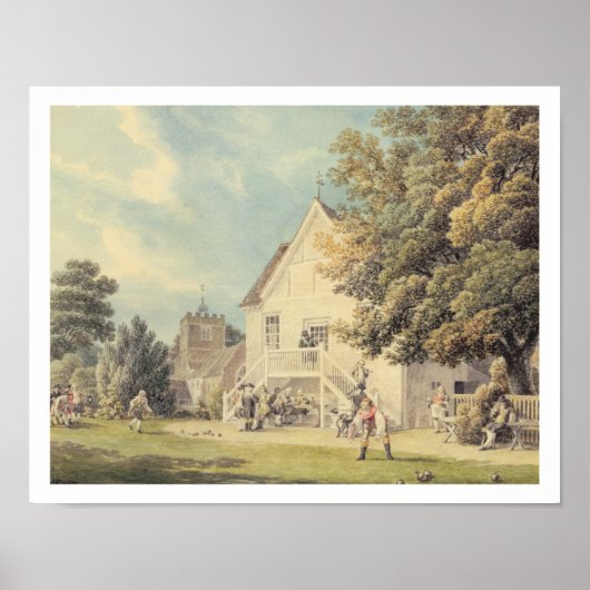 Een spel van Bowls op de Bowling Green buiten de B Poster (Voorkant)