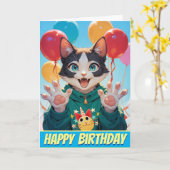 Een SPINNENDE Kitty Cat verjaardag! Kaart (Gele Bloem)
