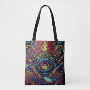 Een spirituele reis in pasteltinten: Vlammend Oog Tote Bag
