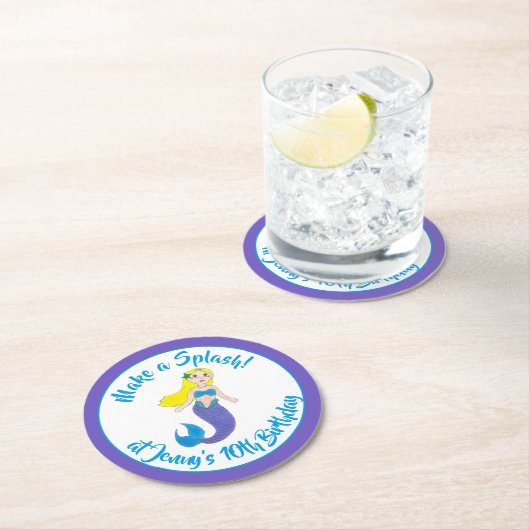Een Splash Swimming Mermaid Birthday Party maken Ronde Kartonnen Onderzetter (Insitu)